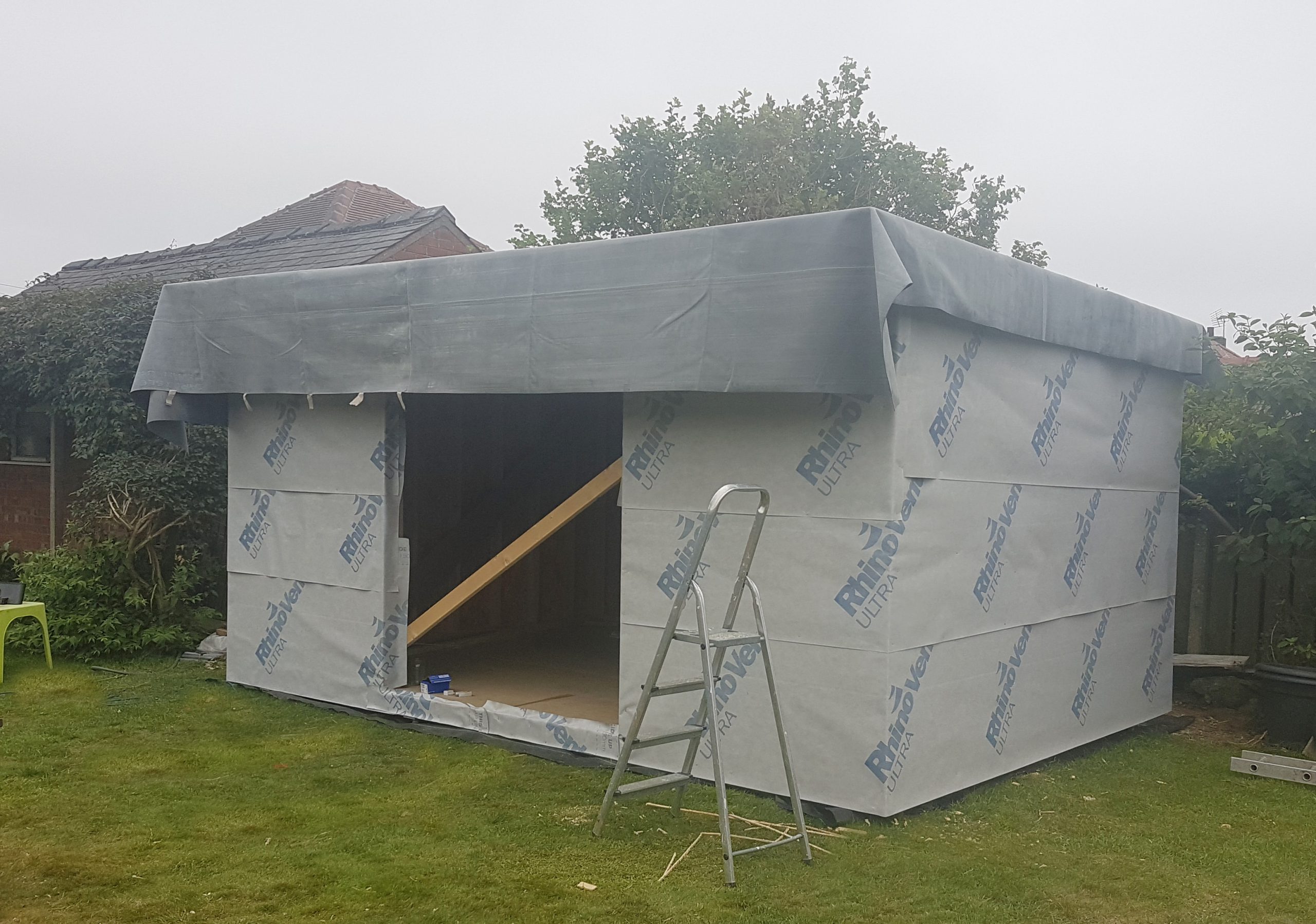 garden room wrapped breathable membrane with rubber roof scaled